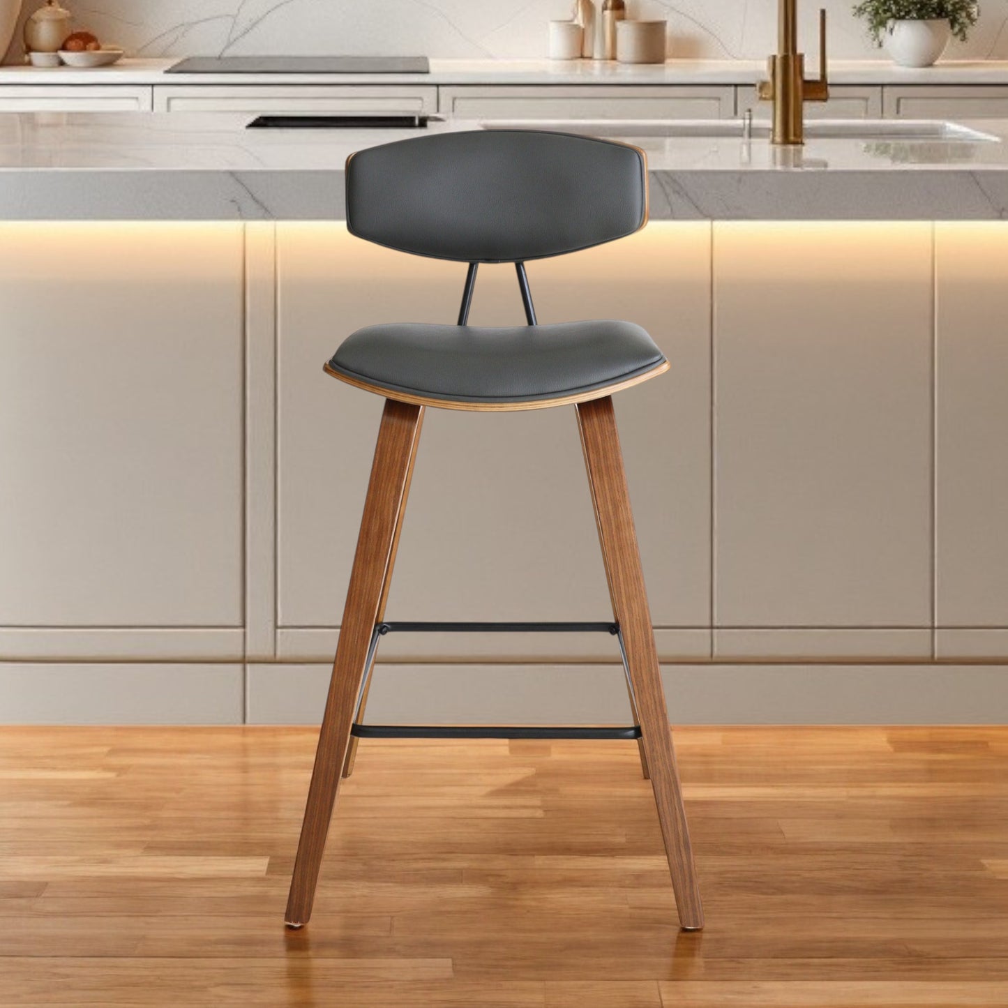 26" Gray and Brown Fabric and Iron Low Back Counter Height Bar Chair-0
