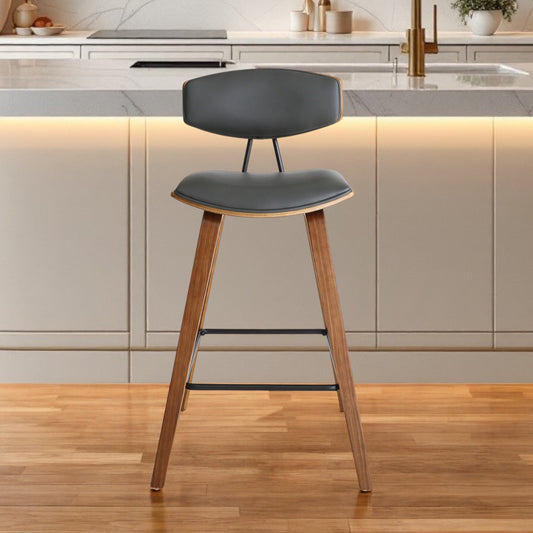 26" Gray and Brown Fabric and Iron Low Back Counter Height Bar Chair-0