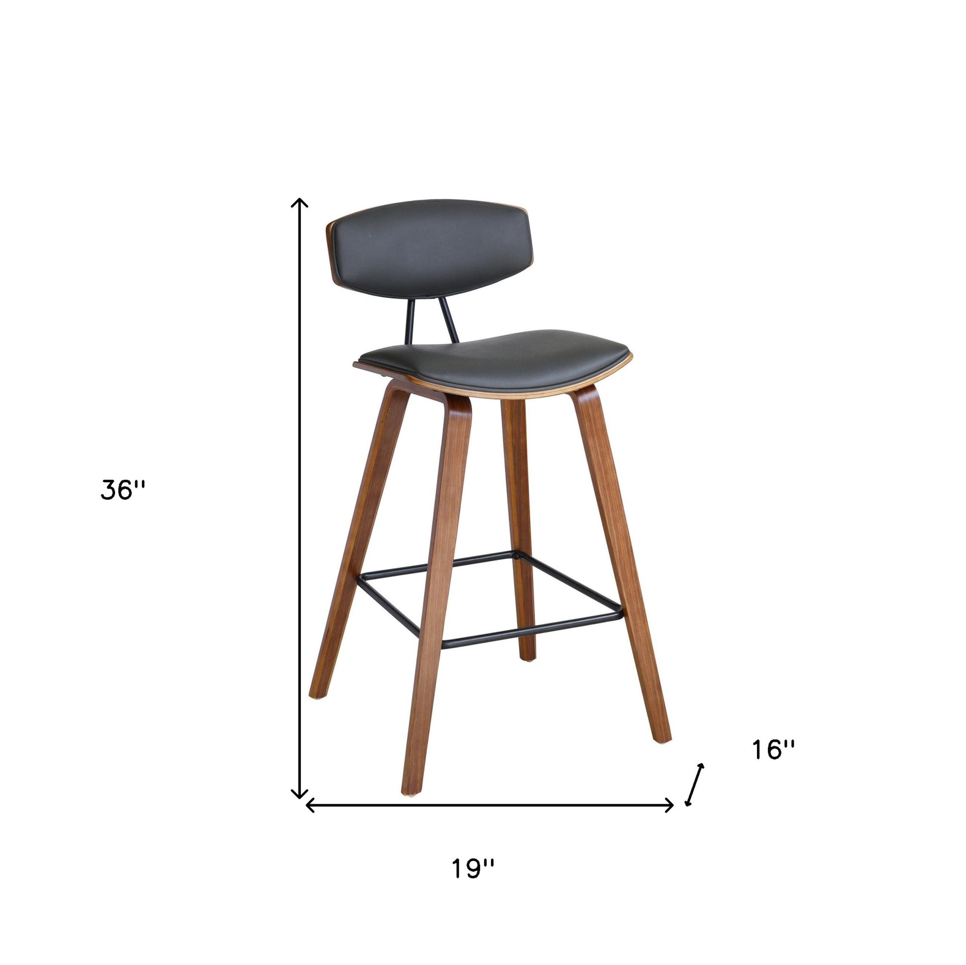 26" Gray and Brown Fabric and Iron Low Back Counter Height Bar Chair-7
