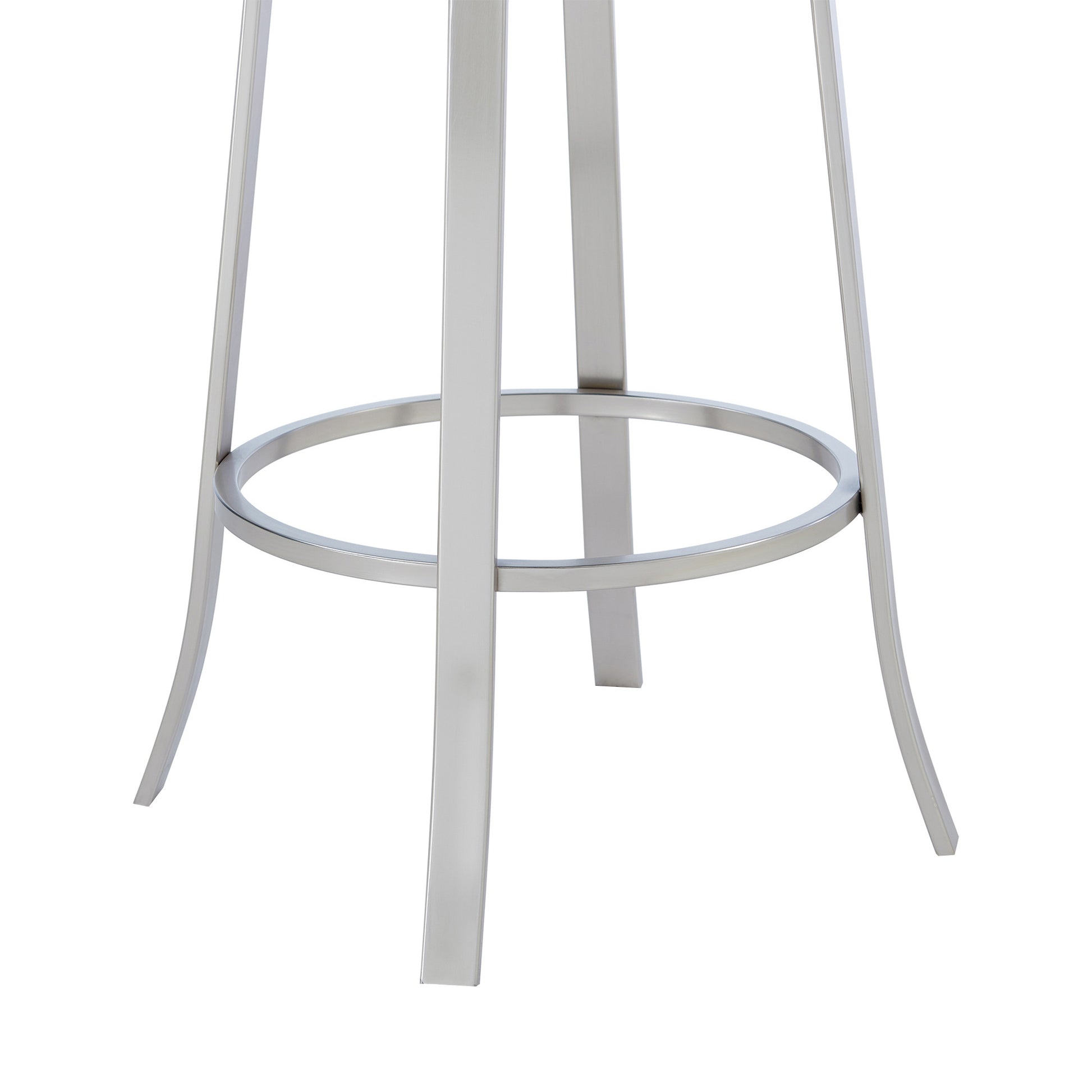 30" Gray And Silver Faux Leather And Iron Swivel Bar Height Bar Chair-3