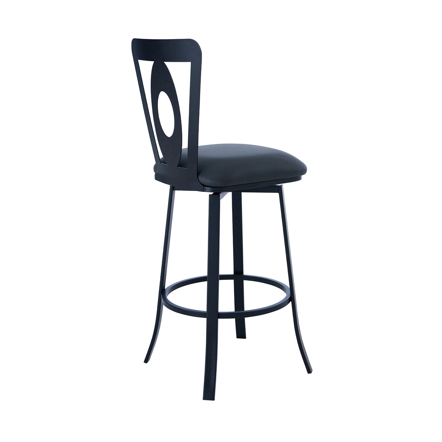 26" Gray And Black Faux Leather And Iron Swivel Counter Height Bar Chair-3