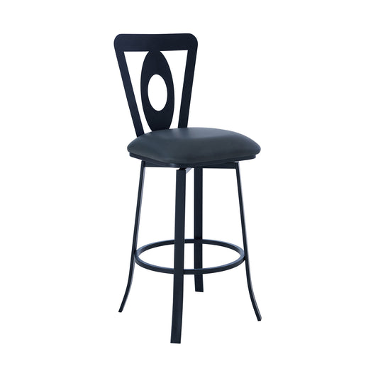 26" Gray And Black Faux Leather And Iron Swivel Counter Height Bar Chair-0
