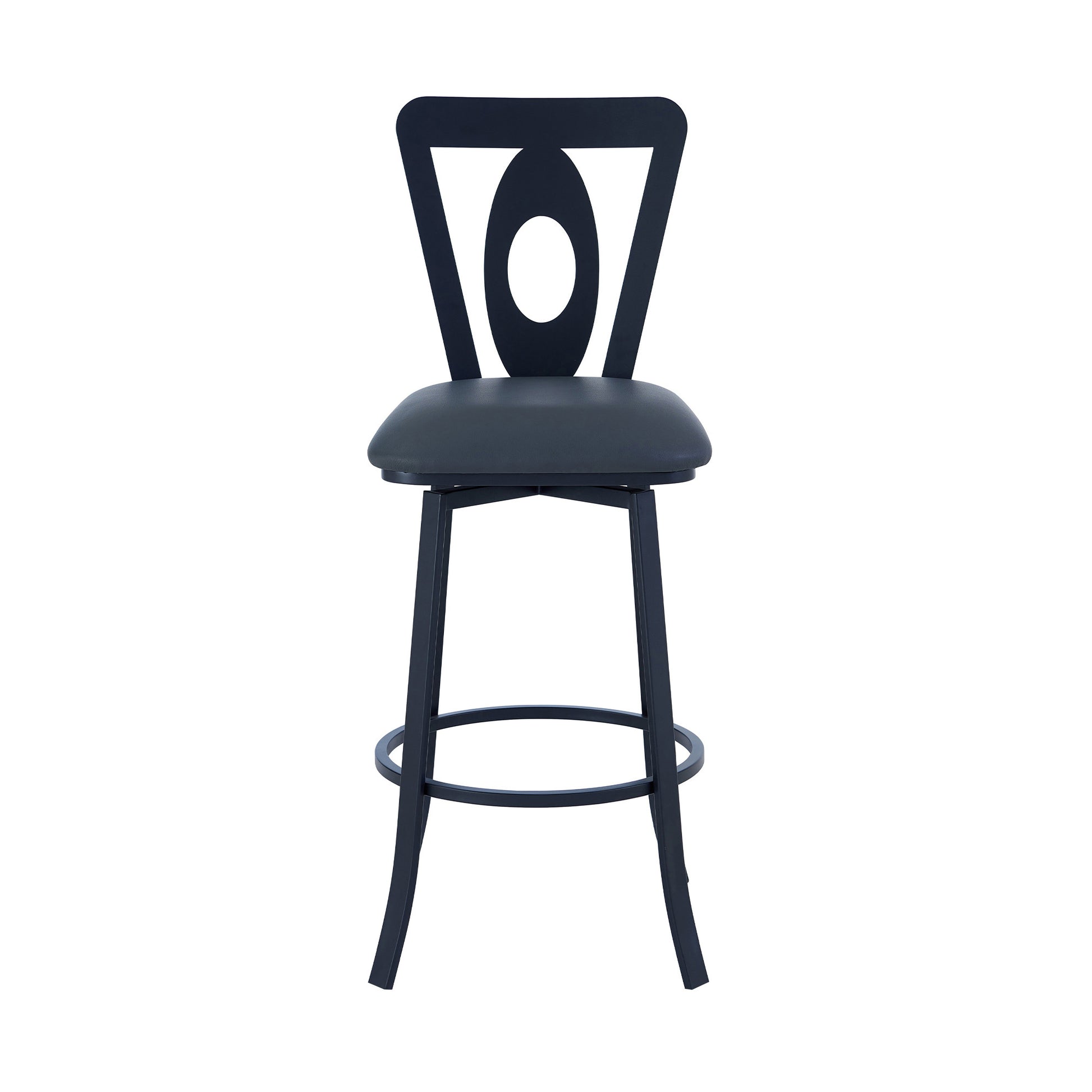 26" Gray And Black Faux Leather And Iron Swivel Counter Height Bar Chair-2