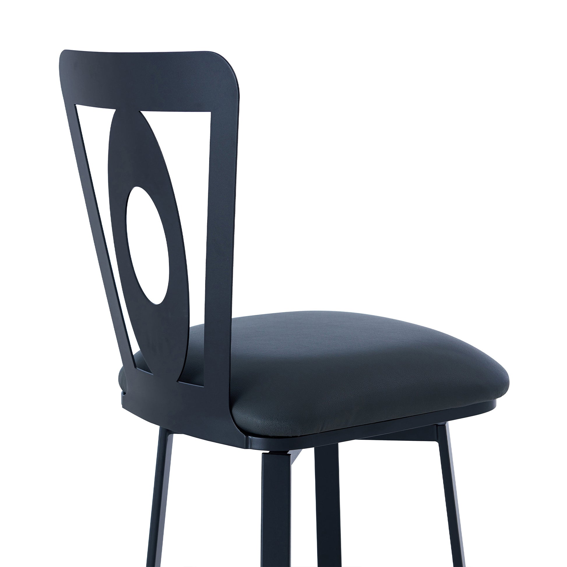 26" Gray And Black Faux Leather And Iron Swivel Counter Height Bar Chair-5
