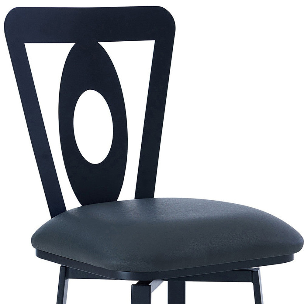 26" Gray And Black Faux Leather And Iron Swivel Counter Height Bar Chair-8