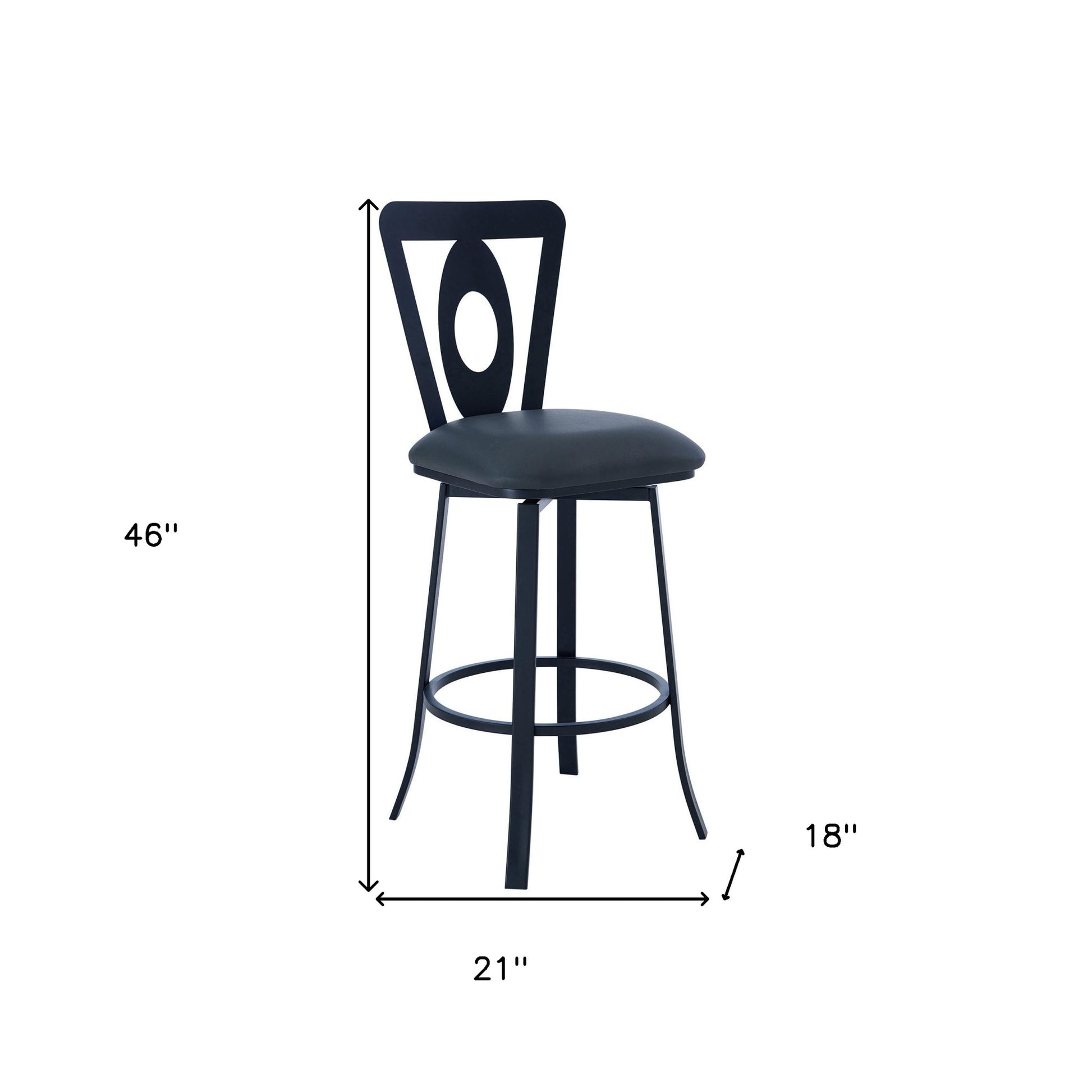 30" Gray and Black Faux Leather and Iron Bar Height Swivel Bar Chair-6