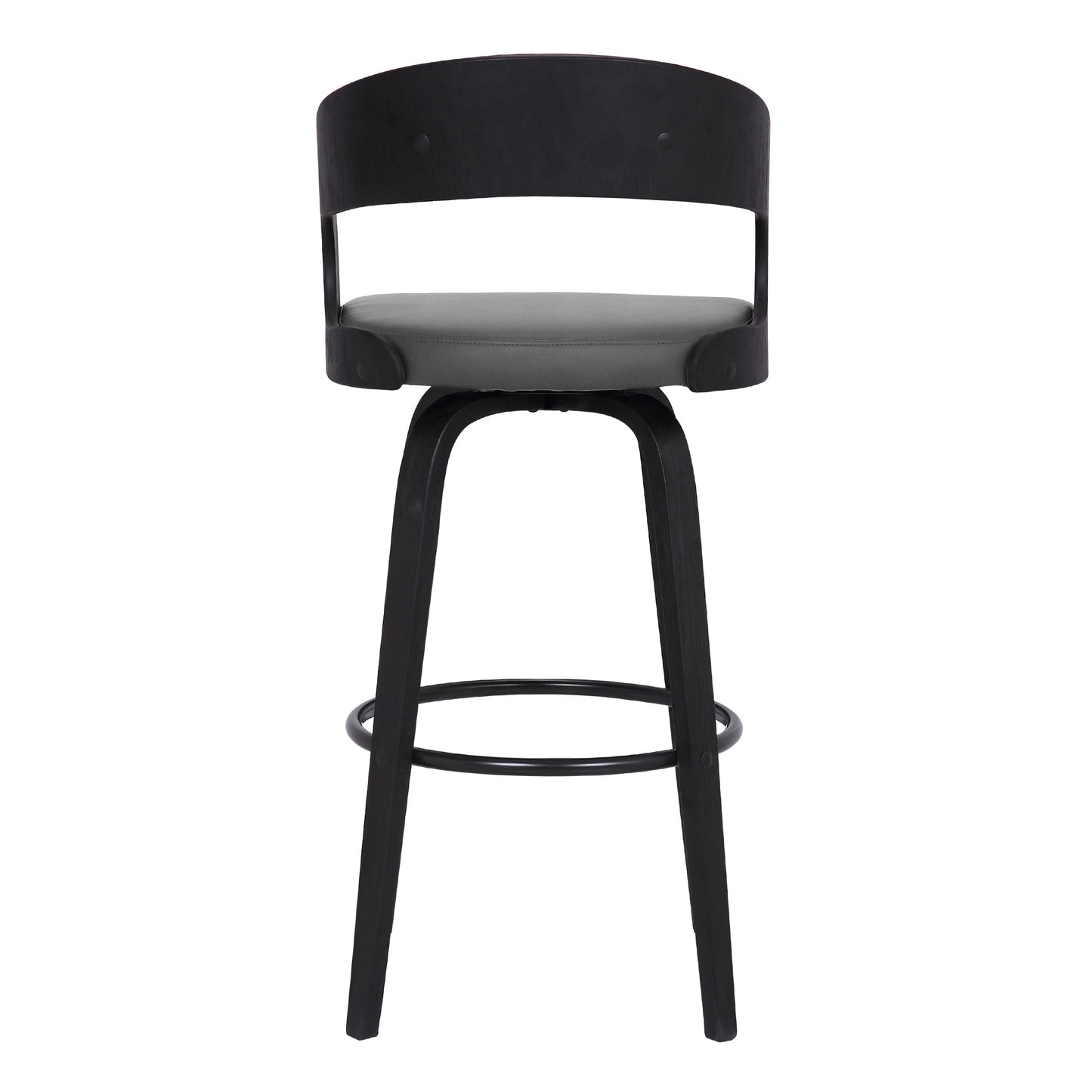 26" Gray And Black Faux Leather And Iron Swivel Low Back Counter Height Bar Chair-5