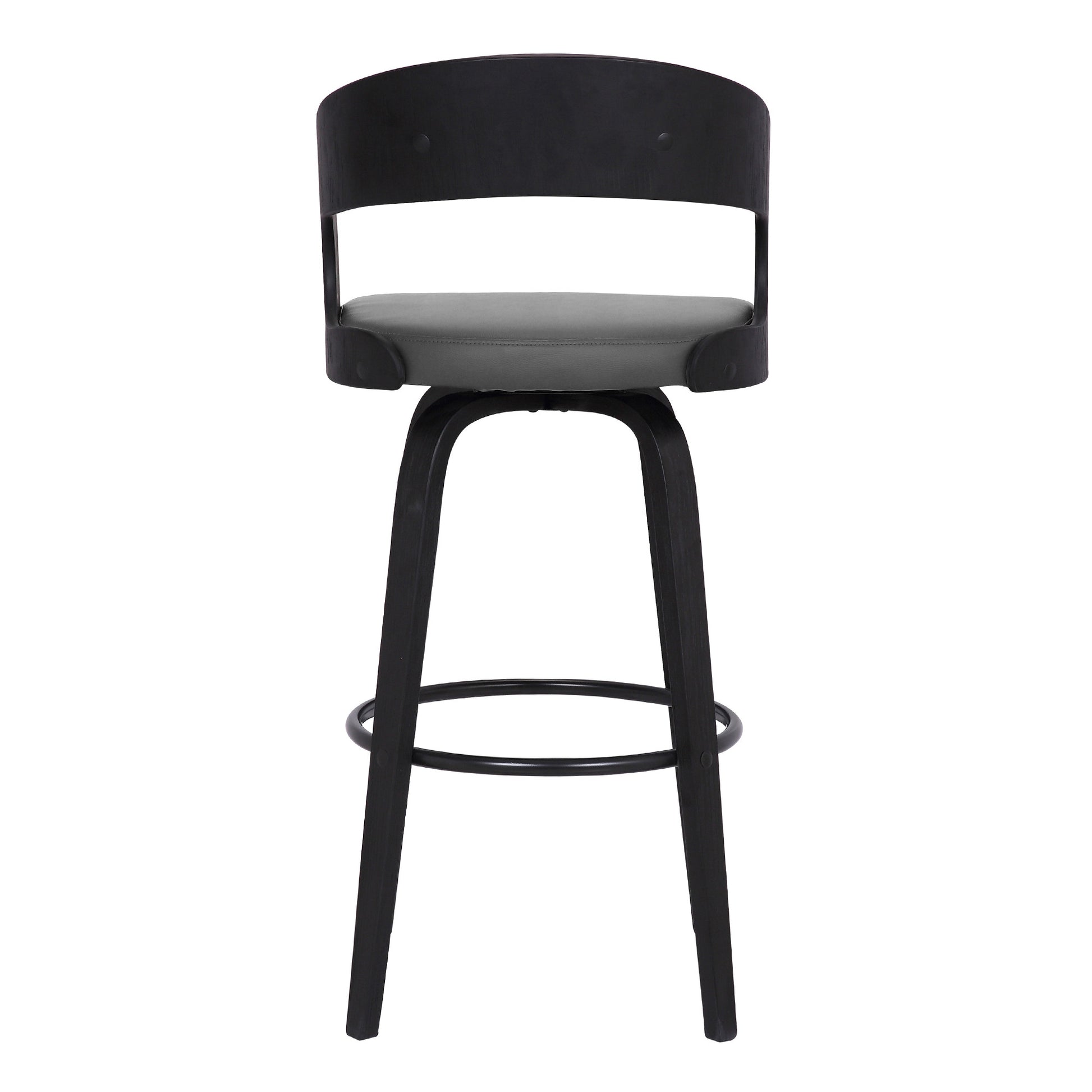 26" Gray And Black Faux Leather And Iron Swivel Low Back Counter Height Bar Chair-5