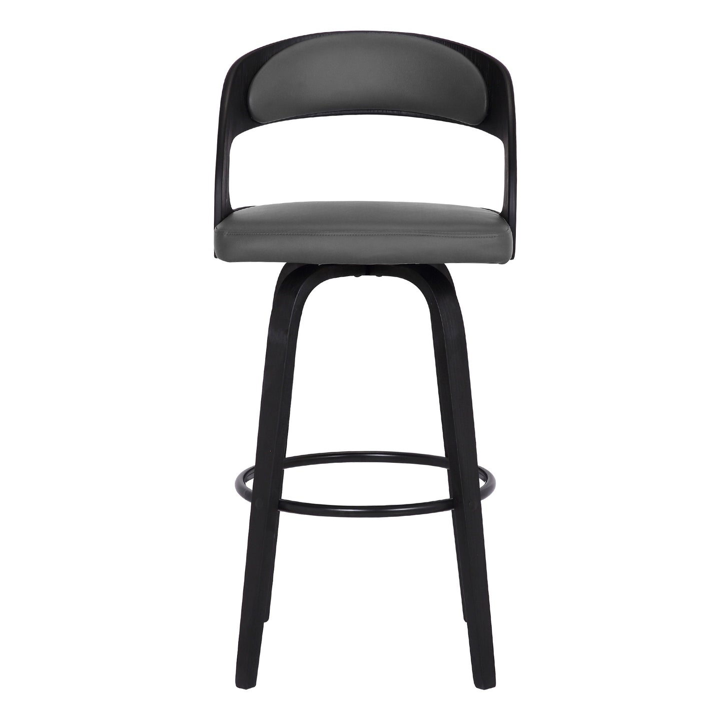 26" Gray And Black Faux Leather And Iron Swivel Low Back Counter Height Bar Chair-2