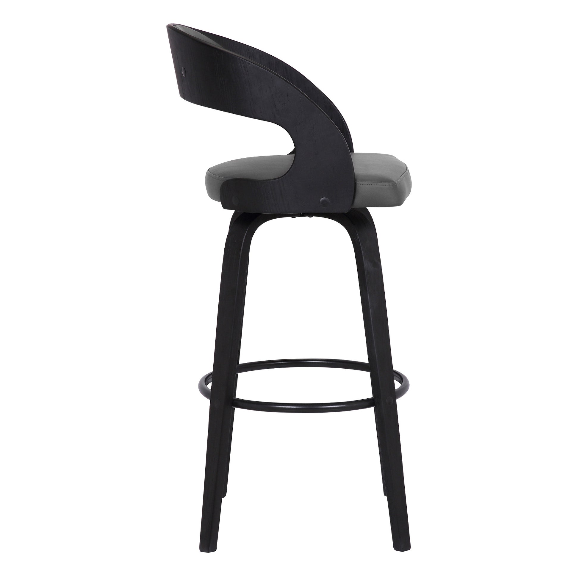 26" Gray And Black Faux Leather And Iron Swivel Low Back Counter Height Bar Chair-3