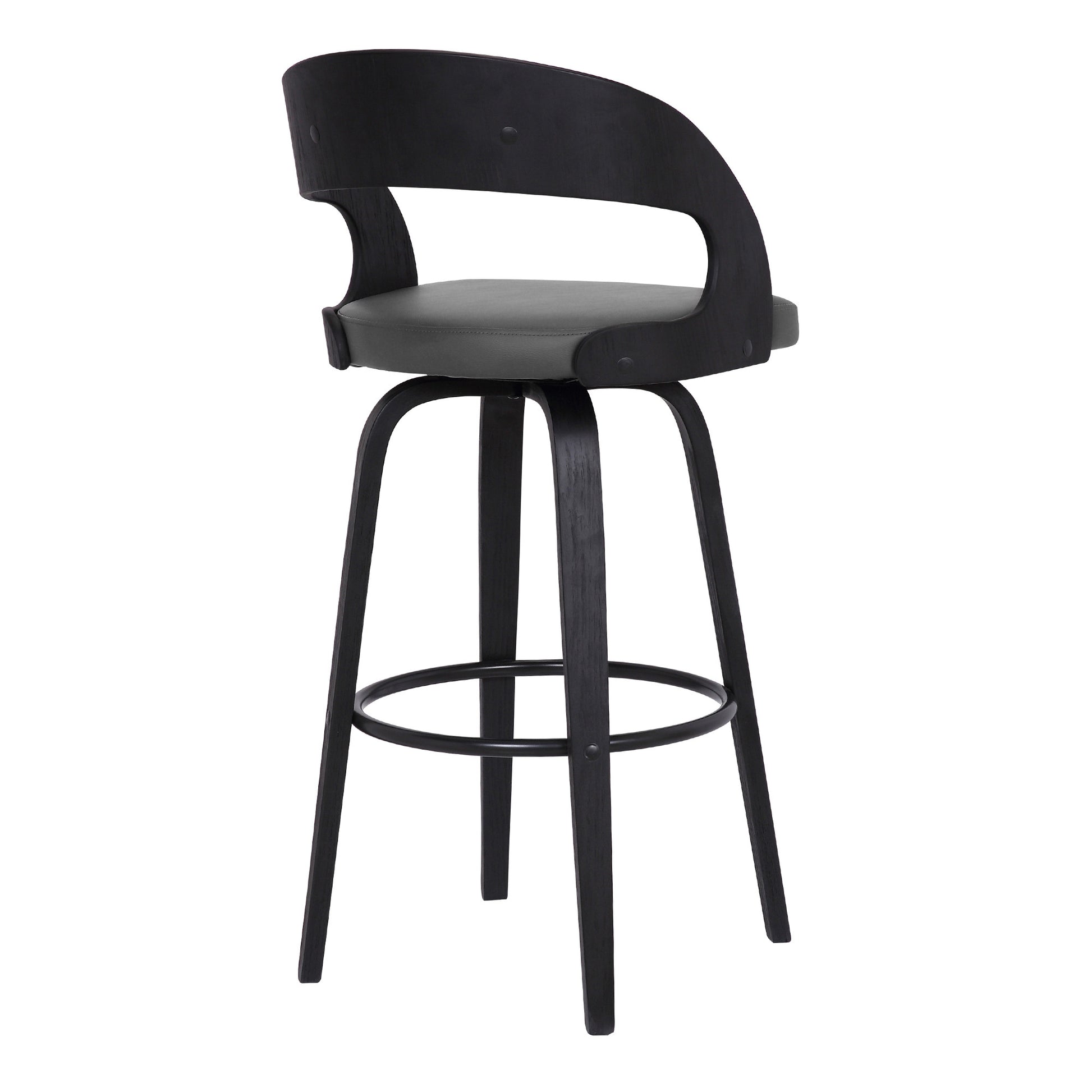 26" Gray And Black Faux Leather And Iron Swivel Low Back Counter Height Bar Chair-4