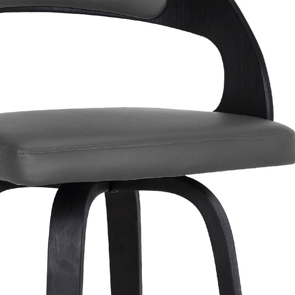 26" Gray And Black Faux Leather And Iron Swivel Low Back Counter Height Bar Chair-7