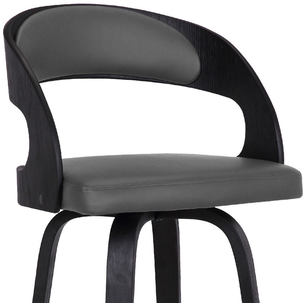 26" Gray And Black Faux Leather And Iron Swivel Low Back Counter Height Bar Chair-8