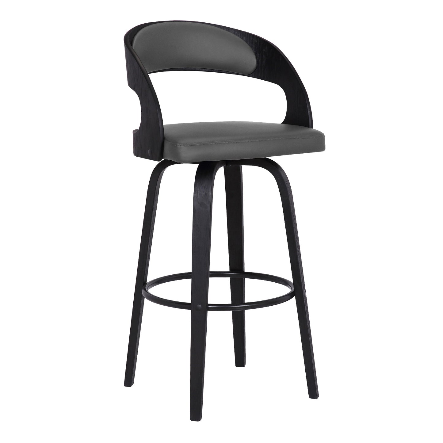26" Gray And Black Faux Leather And Iron Swivel Low Back Counter Height Bar Chair-0