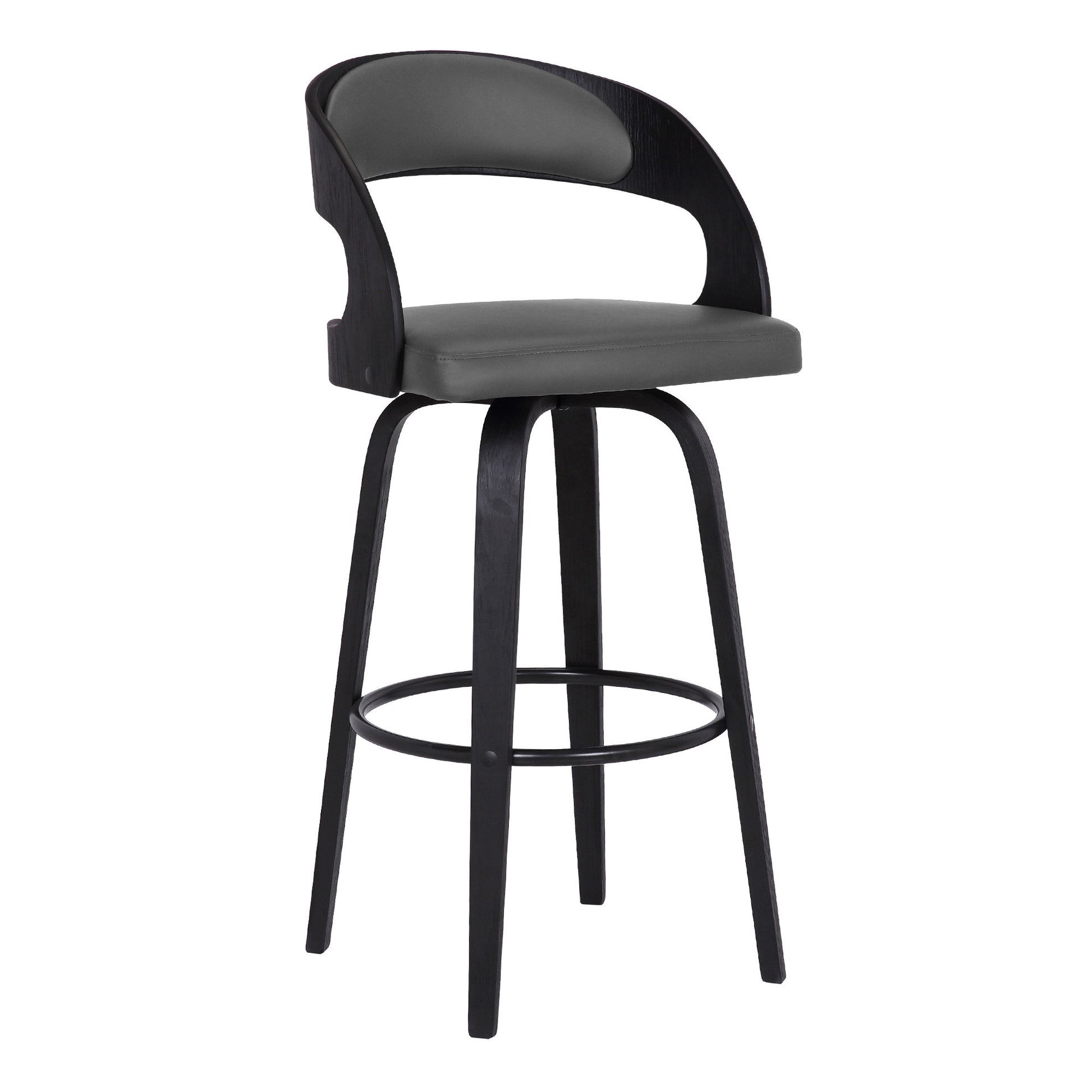 26" Gray And Black Faux Leather And Iron Swivel Low Back Counter Height Bar Chair-0