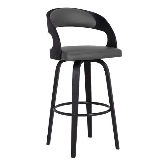 26" Gray And Black Faux Leather And Iron Swivel Low Back Counter Height Bar Chair-0