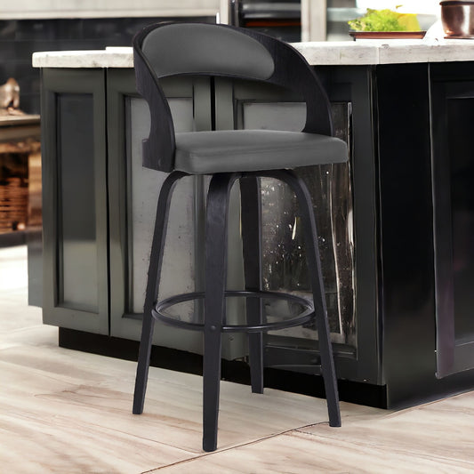 30" Gray And Black Iron Swivel Low Back Bar Height Bar Chair-1