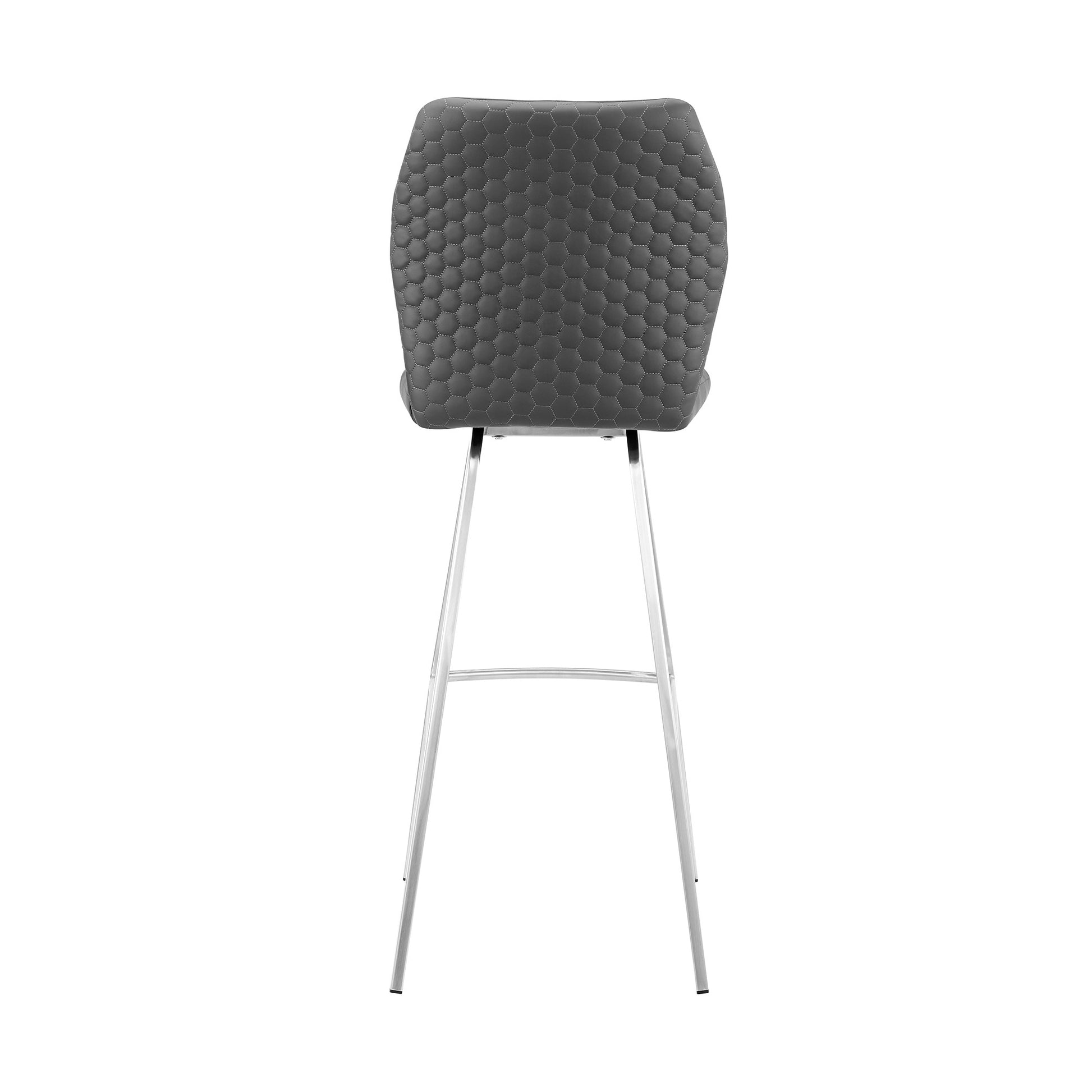 26" Gray And Silver Faux Leather And Iron Counter Height Bar Chair-5
