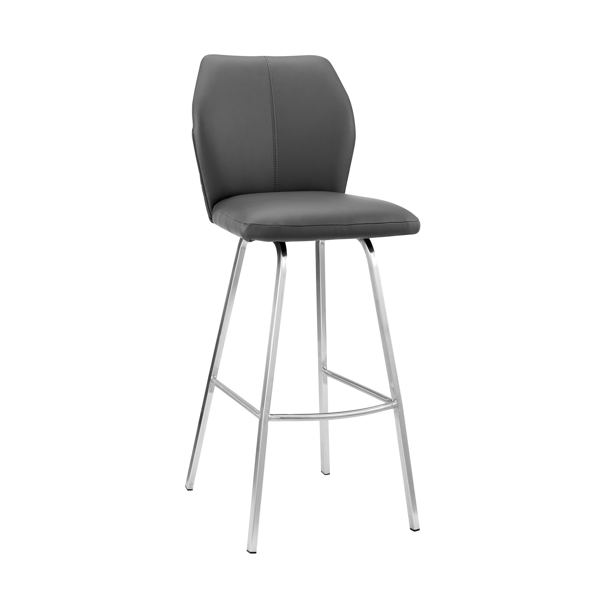 26" Gray And Silver Faux Leather And Iron Counter Height Bar Chair-1