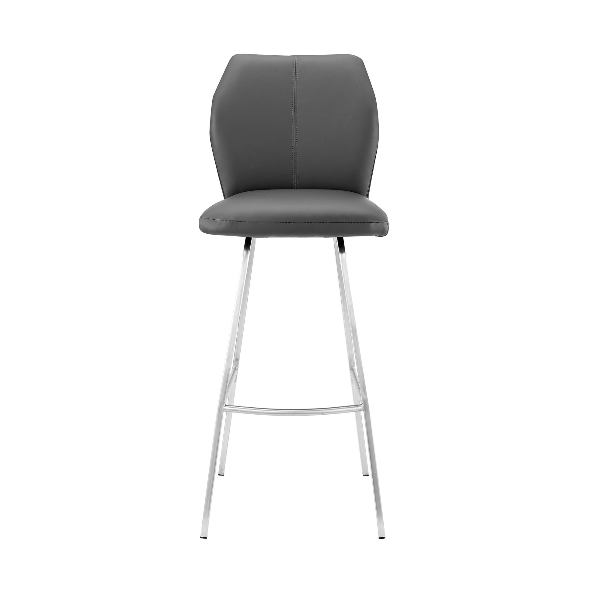26" Gray And Silver Faux Leather And Iron Counter Height Bar Chair-2