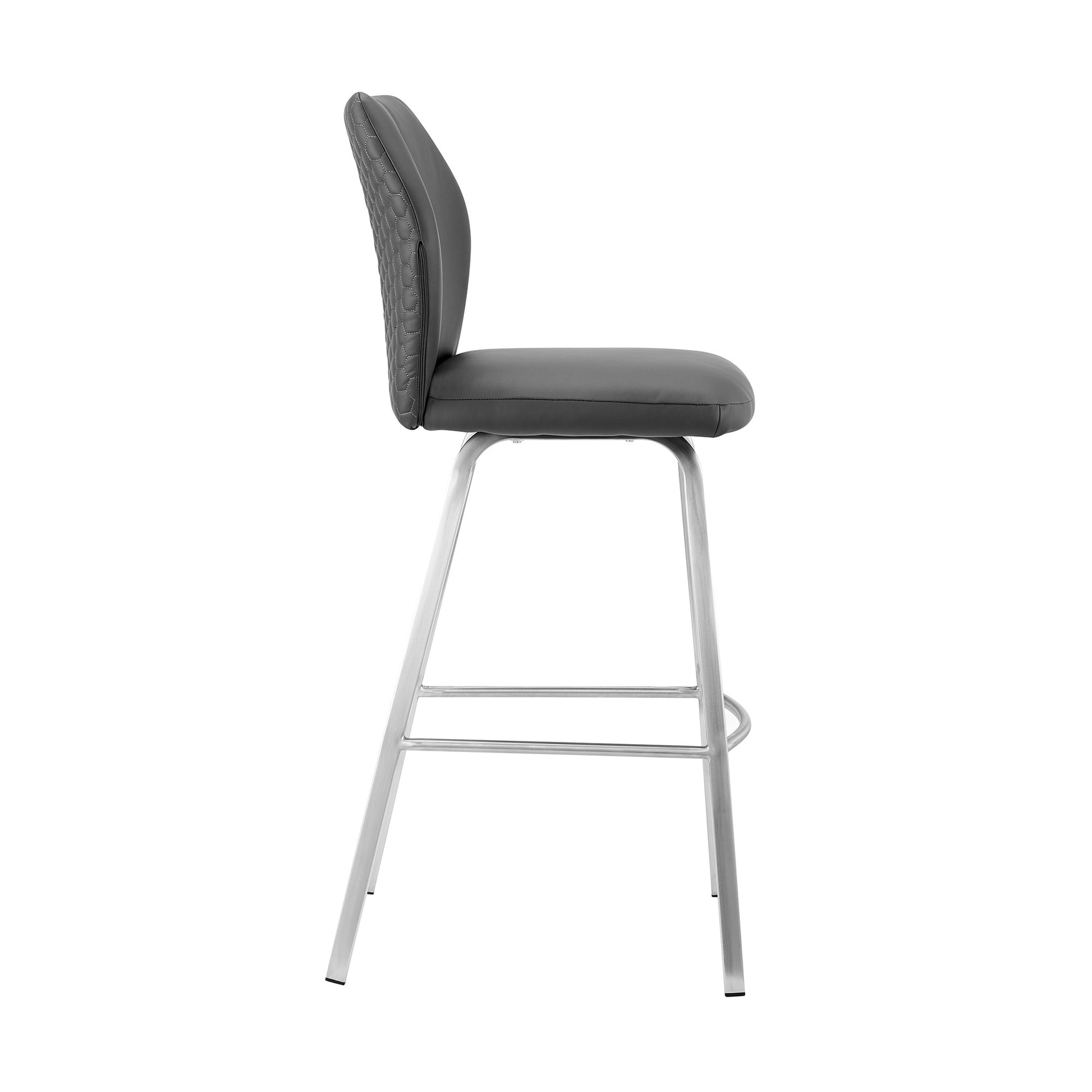 26" Gray And Silver Faux Leather And Iron Counter Height Bar Chair-3