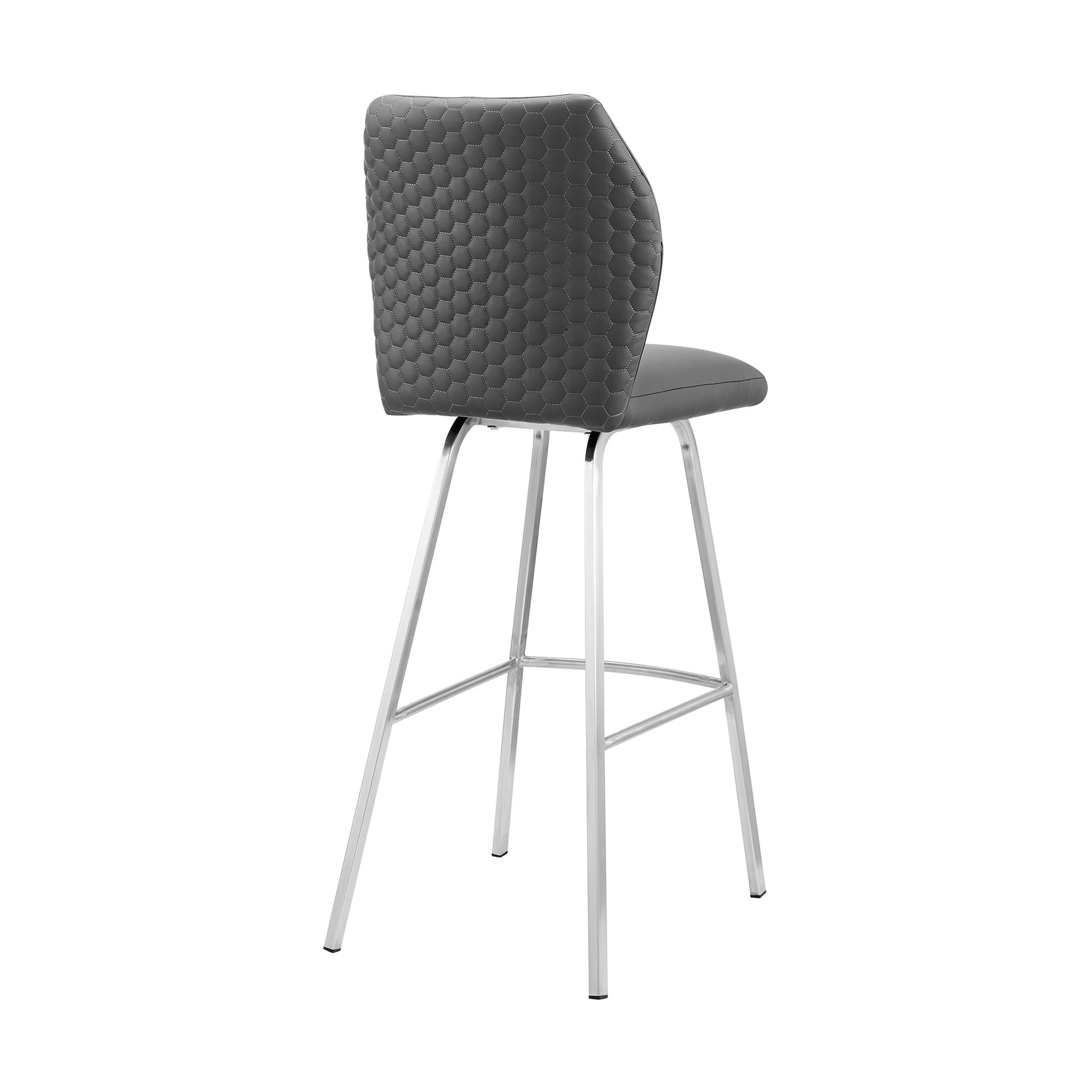 26" Gray And Silver Faux Leather And Iron Counter Height Bar Chair-4