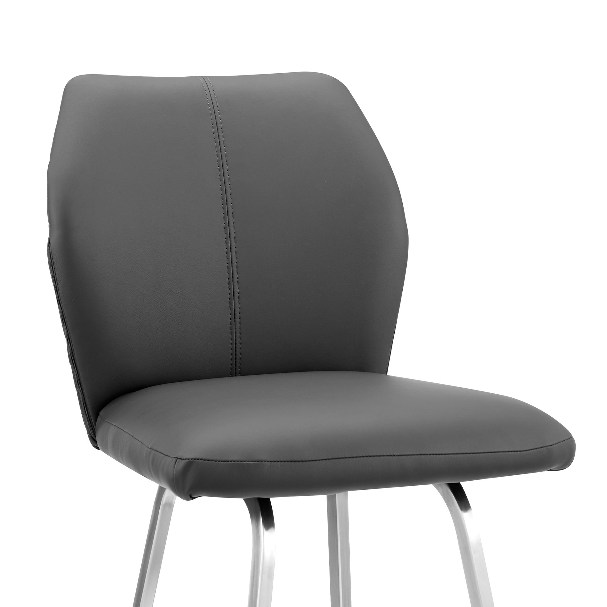 26" Gray And Silver Faux Leather And Iron Counter Height Bar Chair-7