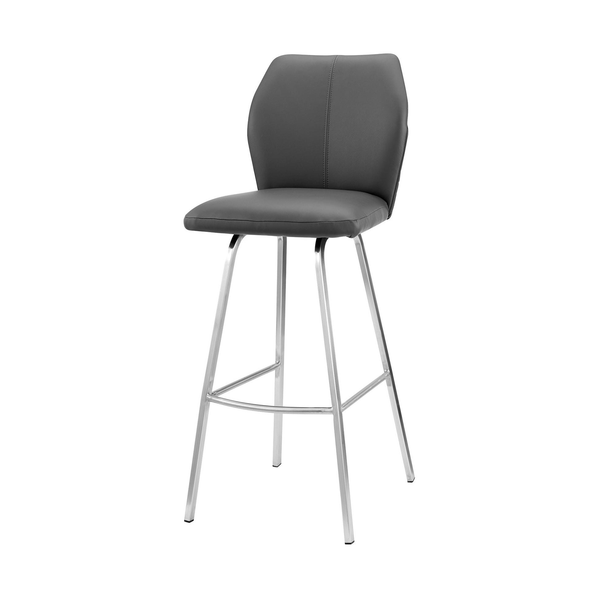 26" Gray And Silver Faux Leather And Iron Counter Height Bar Chair-6