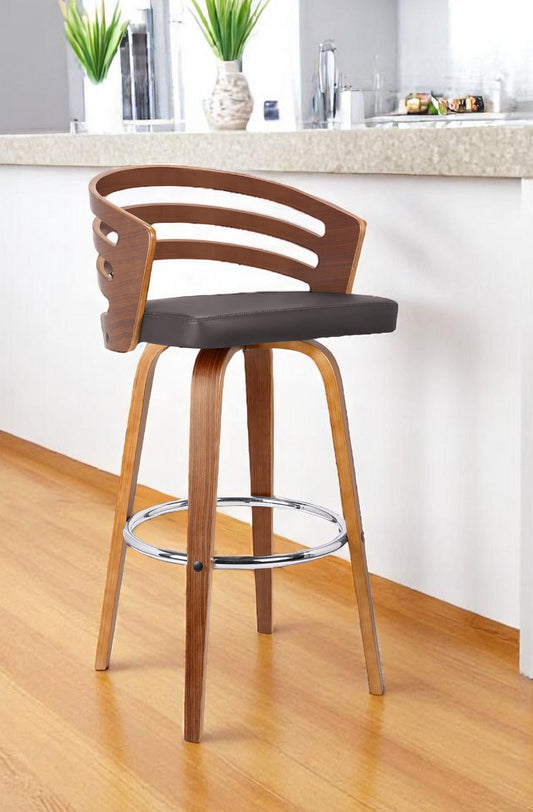26" Brown Iron Swivel Low Back Counter Height Bar Chair-0