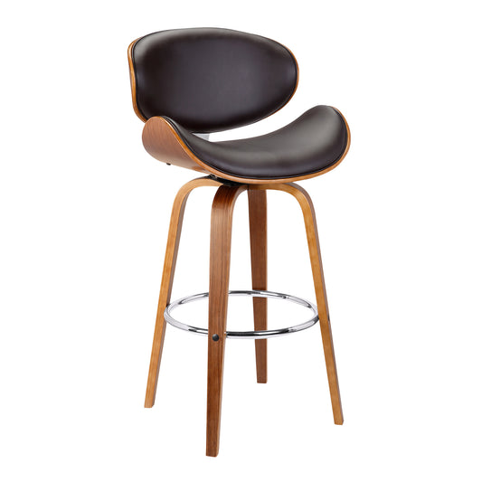 26" Brown Faux Leather And Iron Swivel Low Back Counter Height Bar Chair-0