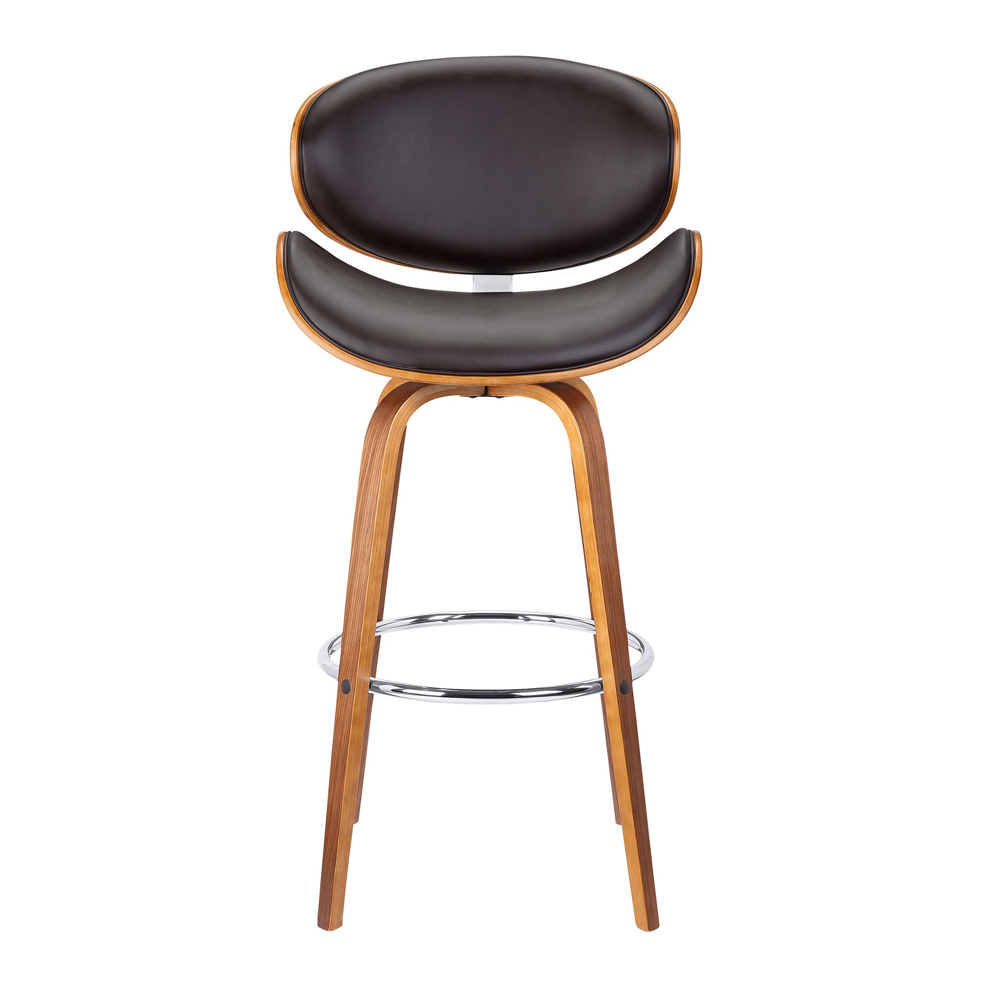 26" Brown Faux Leather And Iron Swivel Low Back Counter Height Bar Chair-2