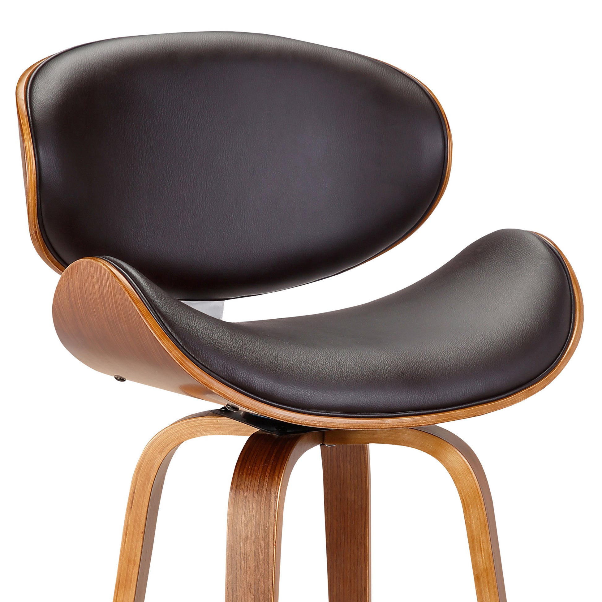26" Brown Faux Leather And Iron Swivel Low Back Counter Height Bar Chair-4