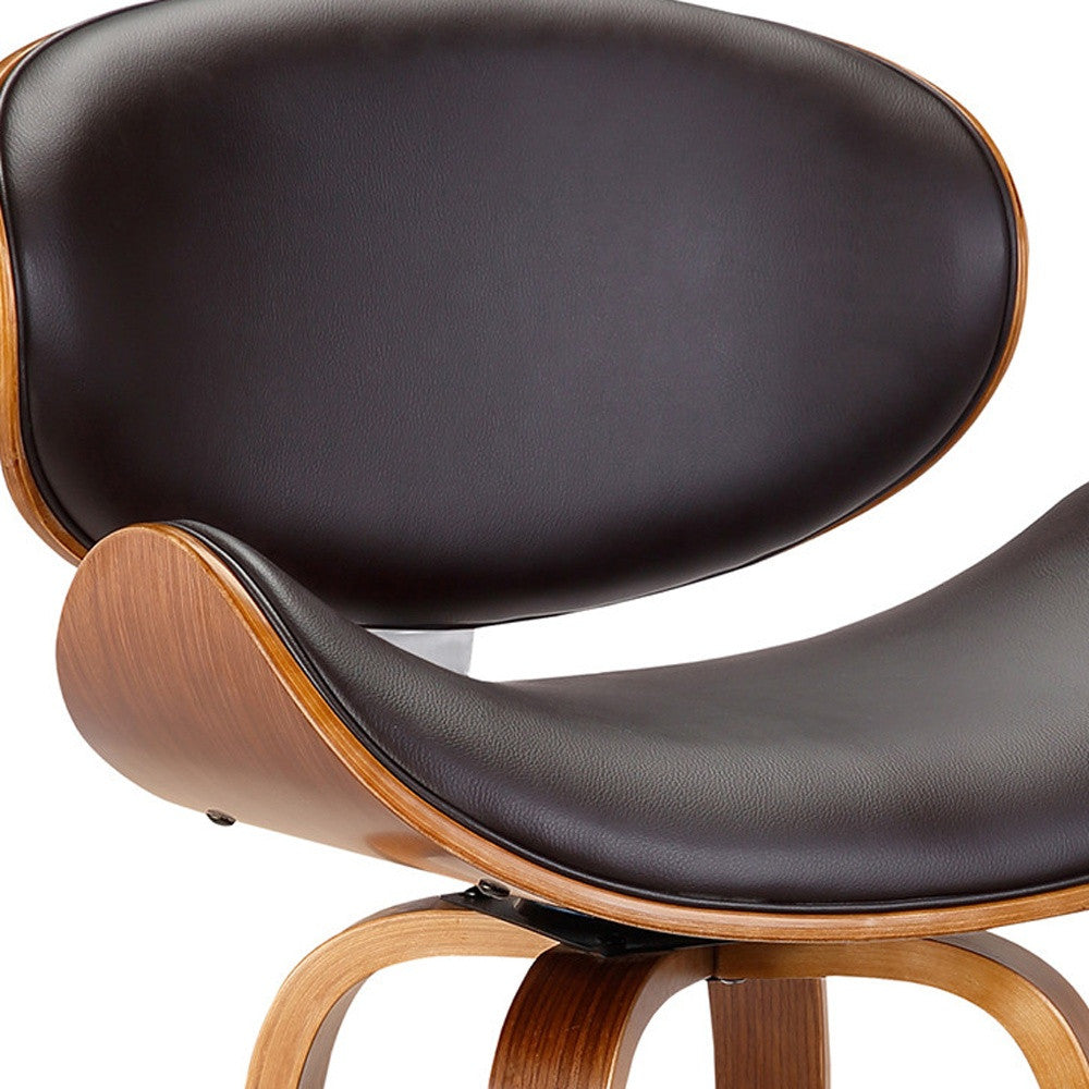 26" Brown Faux Leather And Iron Swivel Low Back Counter Height Bar Chair-6