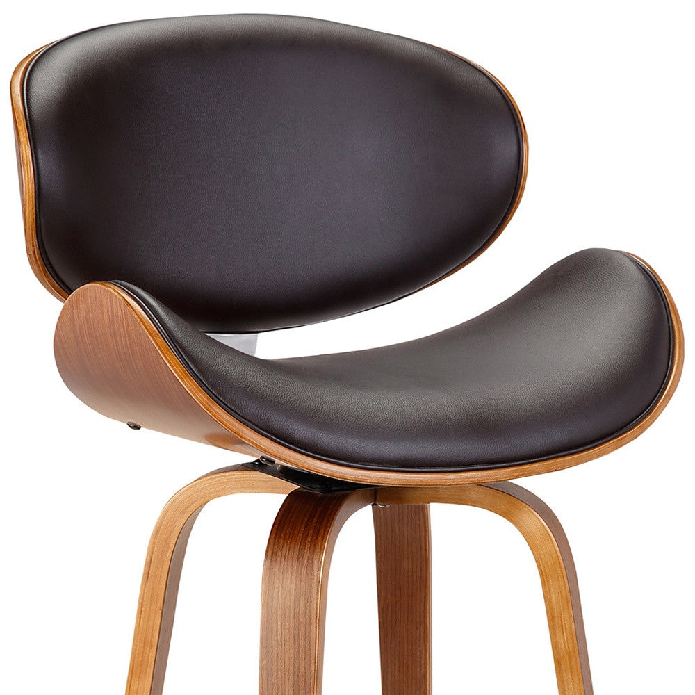 26" Brown Faux Leather And Iron Swivel Low Back Counter Height Bar Chair-7