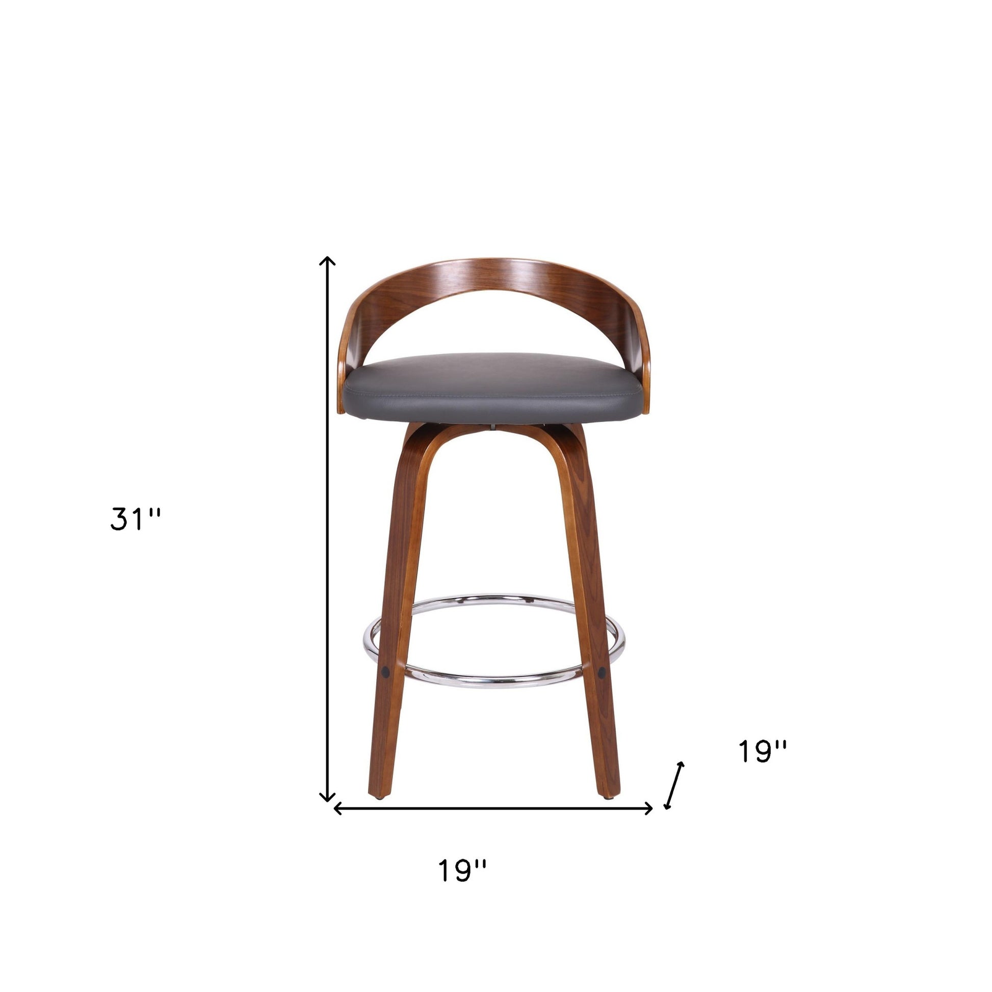 26" Gray and Brown Faux Leather and Iron Low Back Counter Height Swivel Bar Chair-7