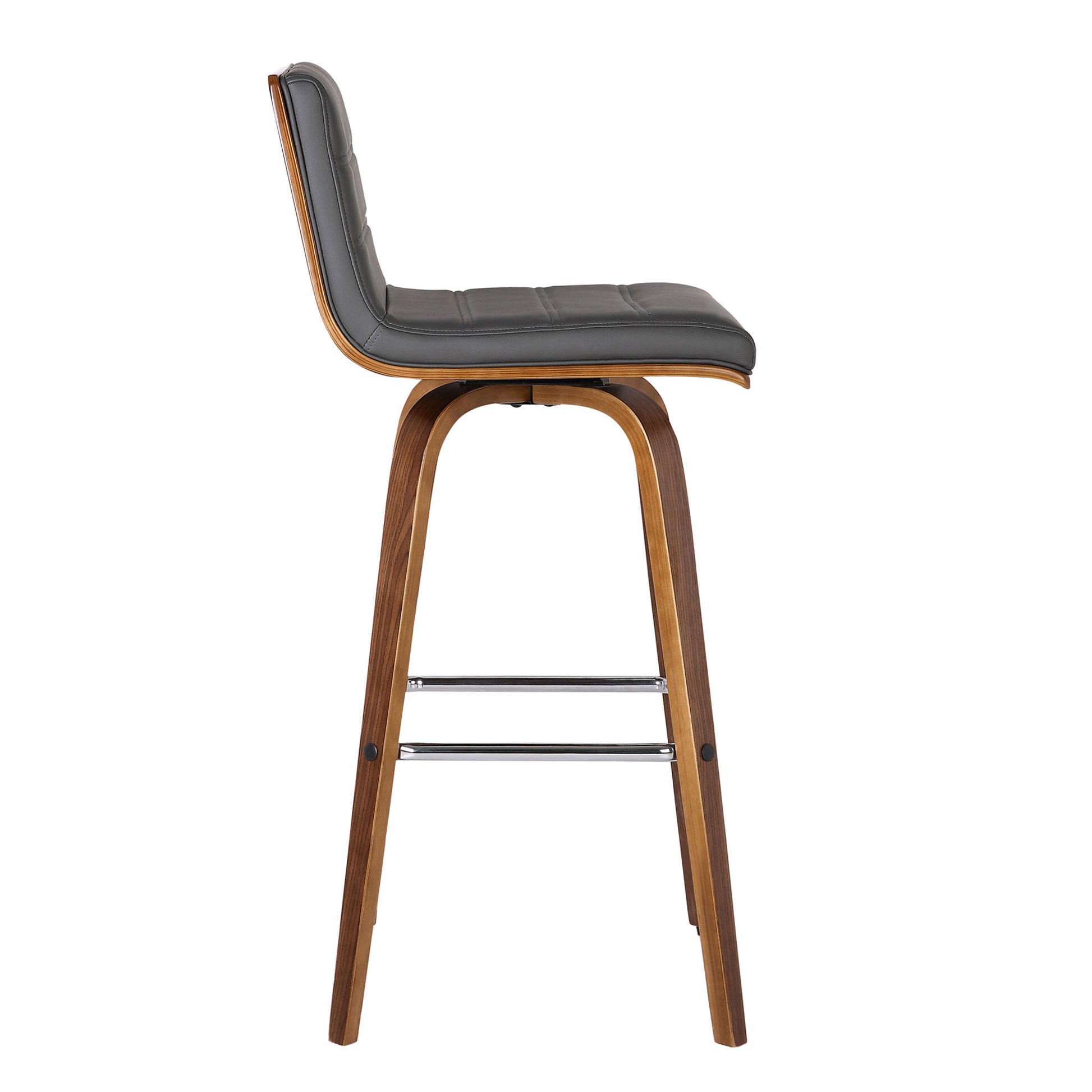 26" Gray and Brown Fabric and Solid Wood Low Back Counter Height Swivel Bar Chair-4