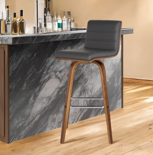 26" Gray and Brown Fabric and Solid Wood Low Back Counter Height Swivel Bar Chair-0