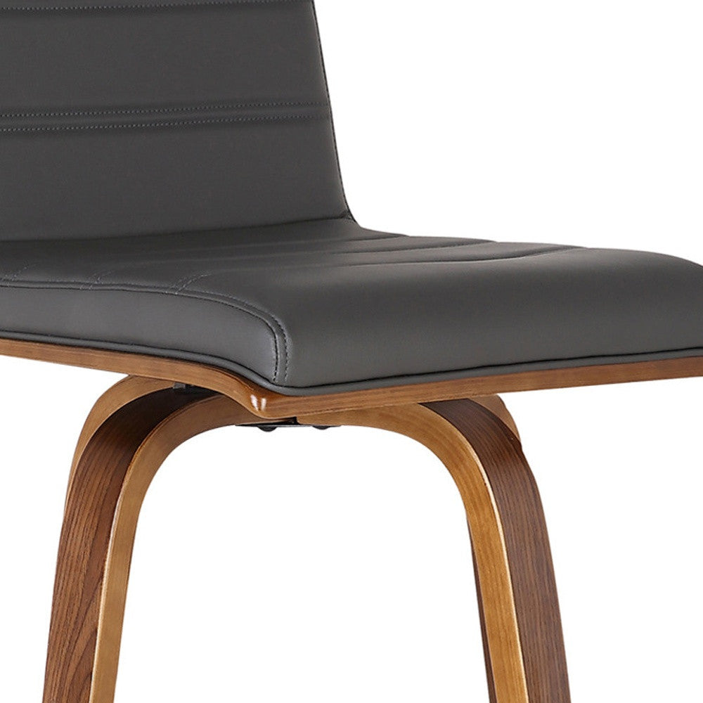 26" Gray and Brown Fabric and Solid Wood Low Back Counter Height Swivel Bar Chair-5