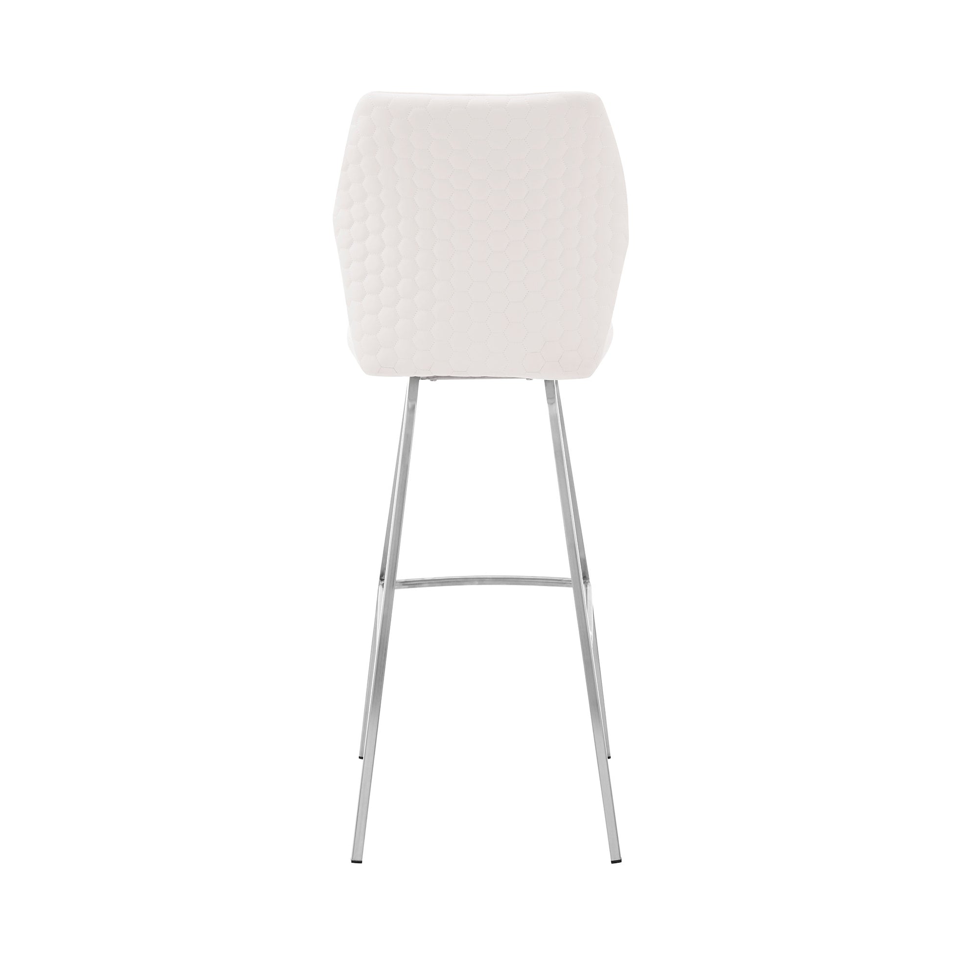 26" White And Silver Faux Leather And Iron Counter Height Bar Chair-5