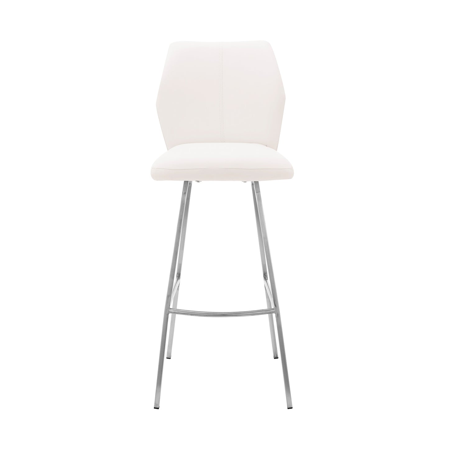 26" White And Silver Faux Leather And Iron Counter Height Bar Chair-2