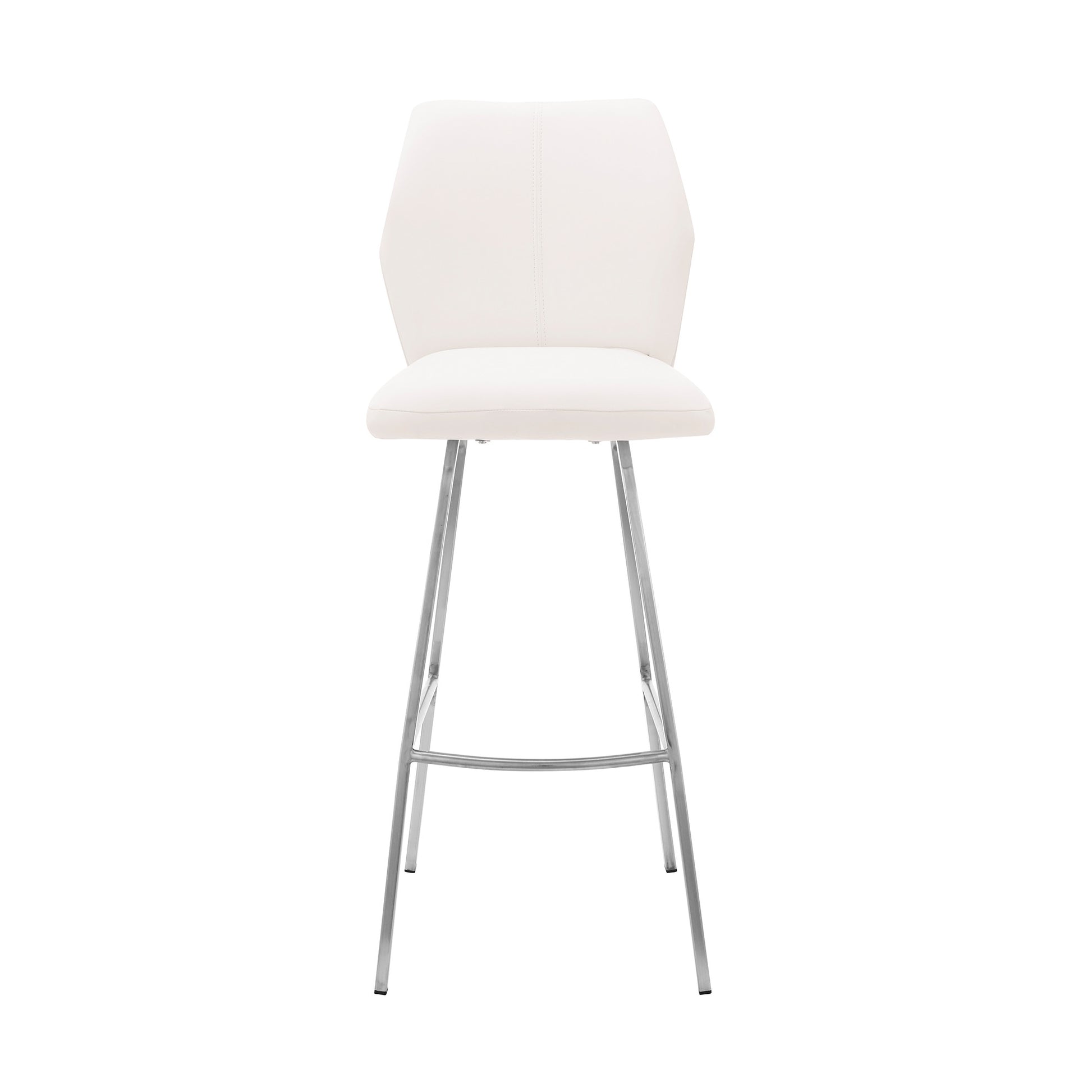 26" White And Silver Faux Leather And Iron Counter Height Bar Chair-2