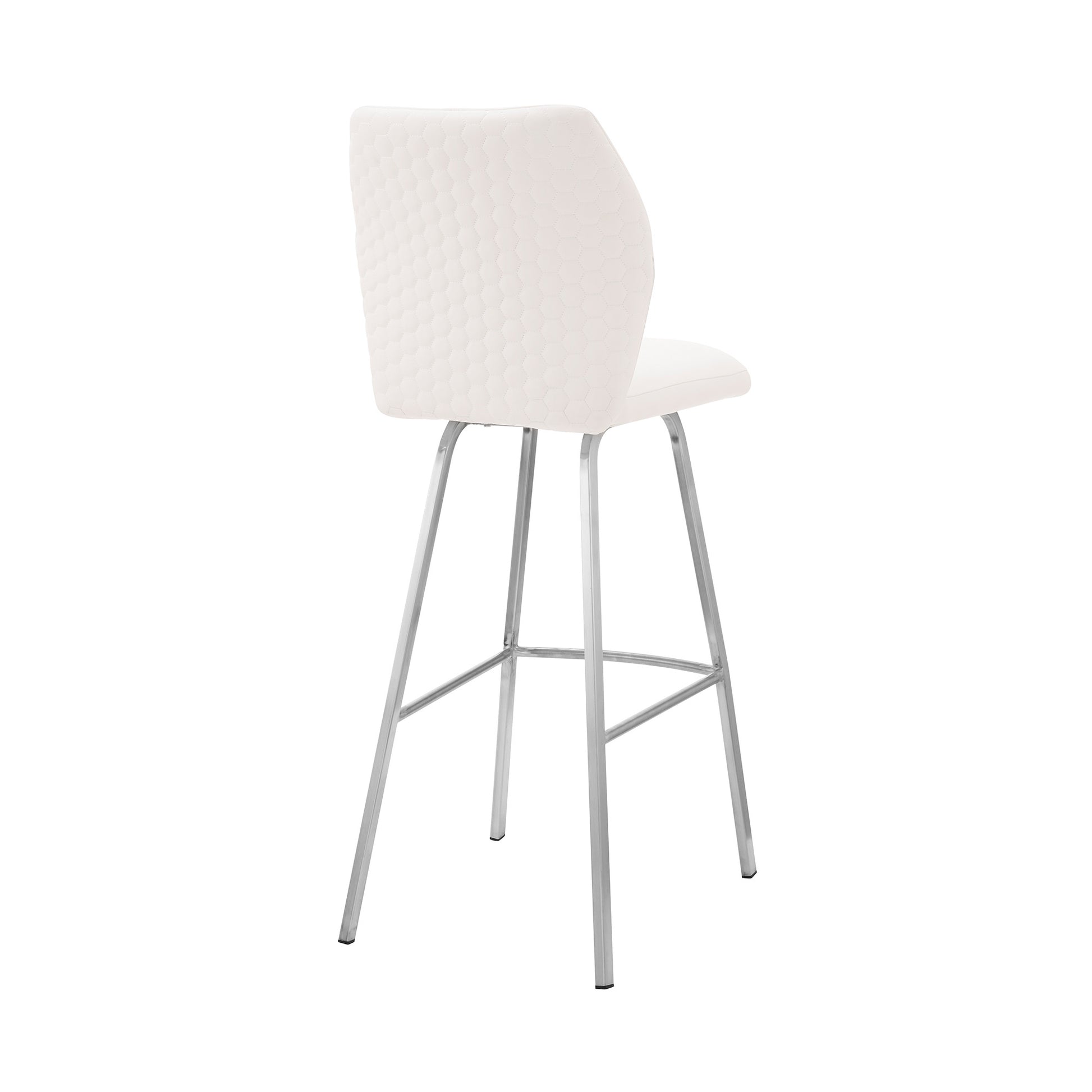 26" White And Silver Faux Leather And Iron Counter Height Bar Chair-4