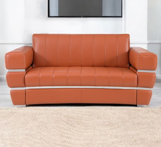 75" Camel And Silver Italian Leather Loveseat-1