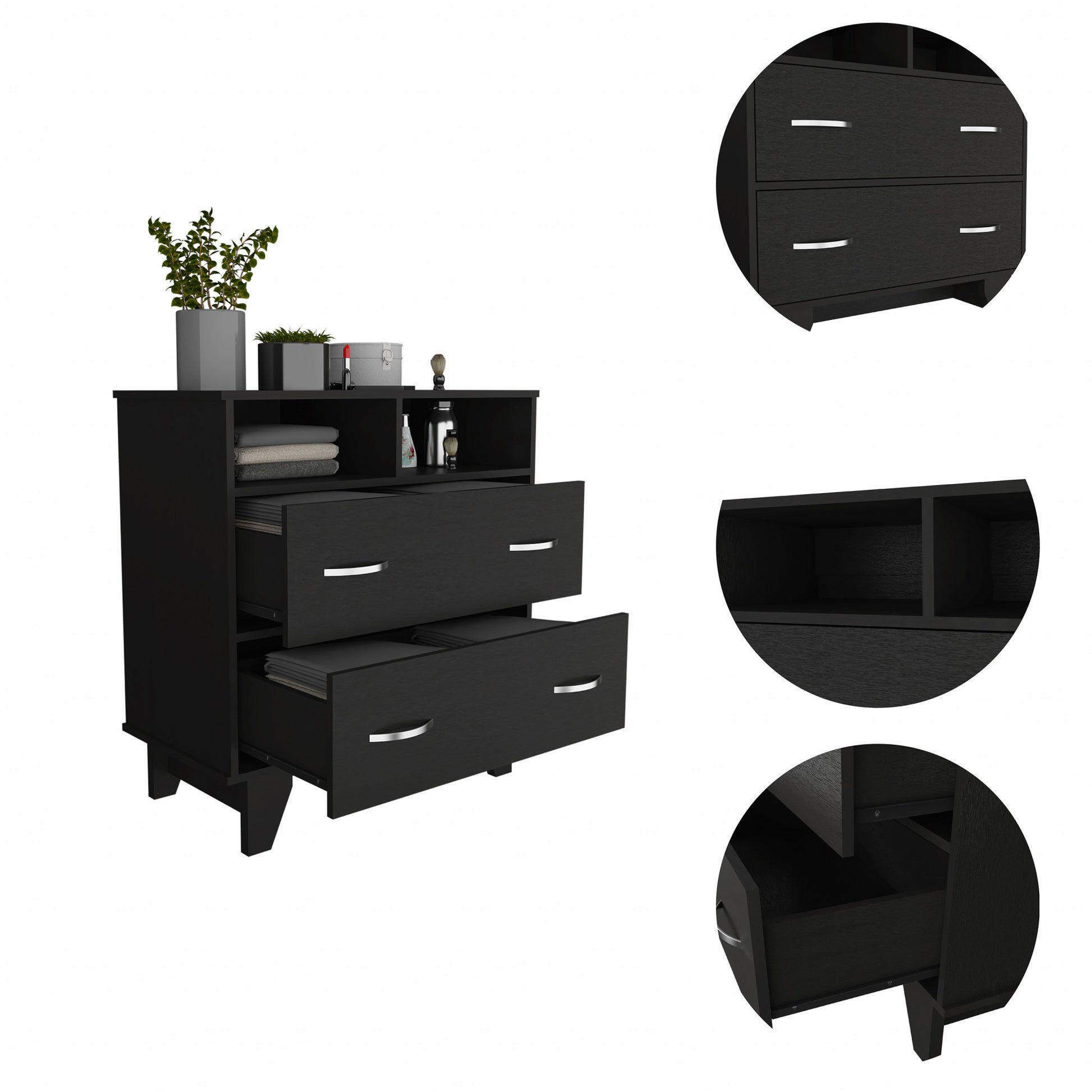 32" Black Manufactured Wood Two Drawer Dresser-2