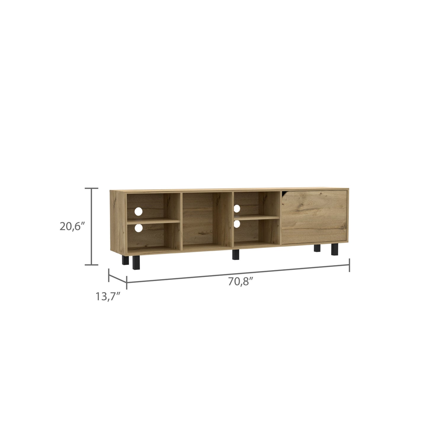 71" Natural Wood Enclosed and Open Storage TV Stand-5