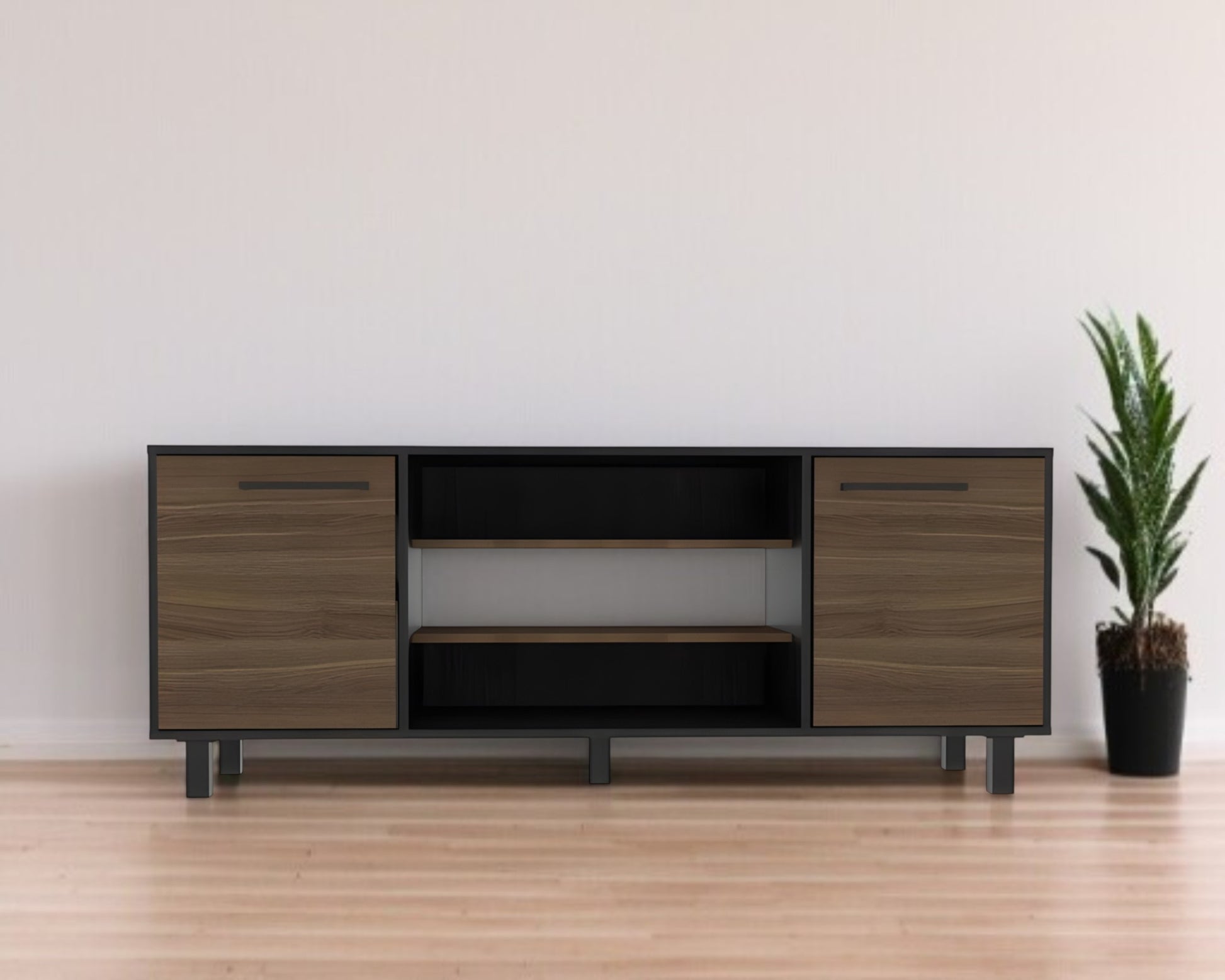 59" Black And Brown Wood TV Stand-0