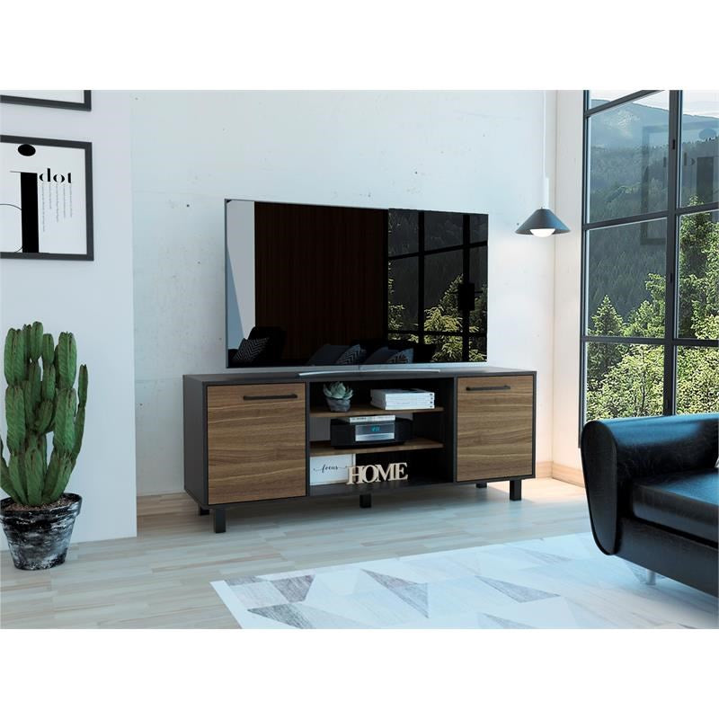 59" Black And Brown Wood TV Stand-7