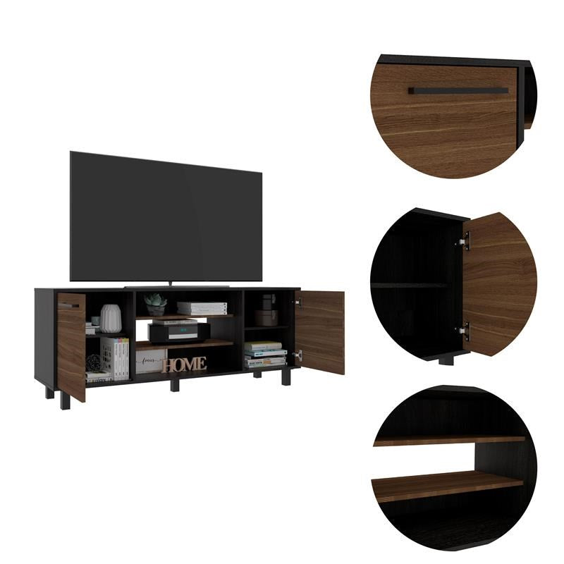 59" Black And Brown Wood TV Stand-8