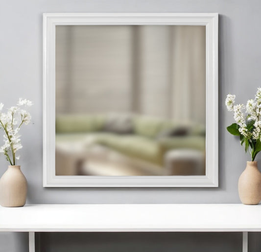 38" White Square Wood Framed Accent Mirror-0