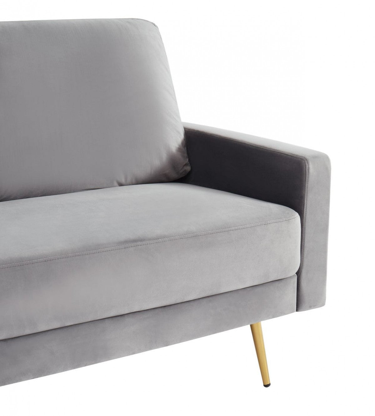 72" Gray Velvet Sofa With Brass Legs-5